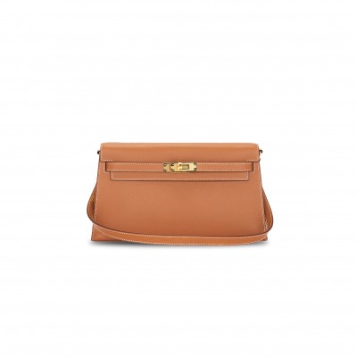 HERMÈS MASTER KELLY ELAN MADAME GOLDEN BROWN GOLD BUTTON (27.5*15*5cm) 
